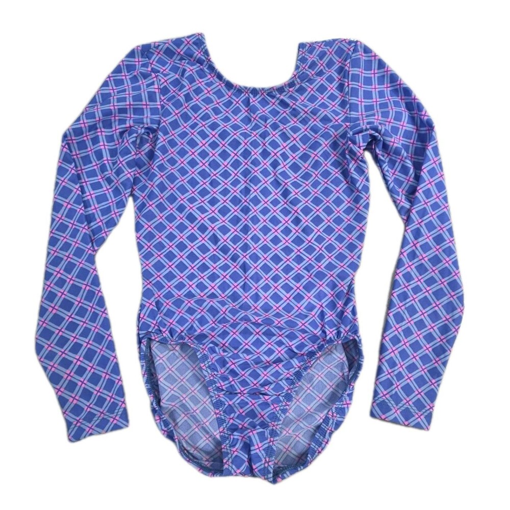 GK Elite VTG 90s Tartan Gingham High Neck Leotard Bodysuit Adult XS Blue Violet